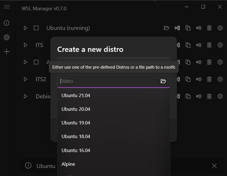 Windows Subsystem for Linux (WSL) Distro Manager GUI